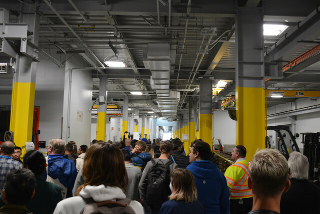 Walking down the main aisle of the Hayward Maintenance Complex