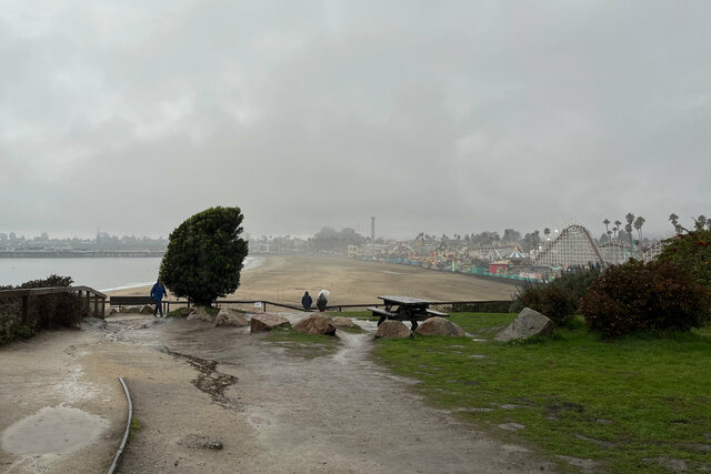 Overlooking Santa Cruz Beach Boardwalk in the rain