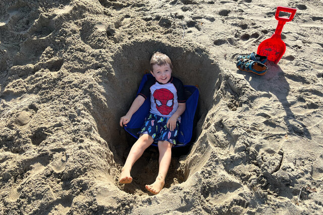 Julian in a foxhole at Seabright Beach