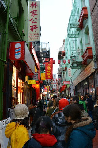 Waiting in line for the Golden Gate Fortune Cookie Factory