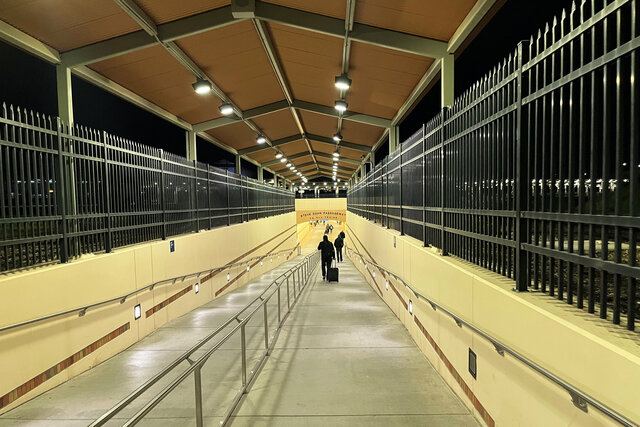 Ramp leading down to the train platforms at Sacramento Valley Station