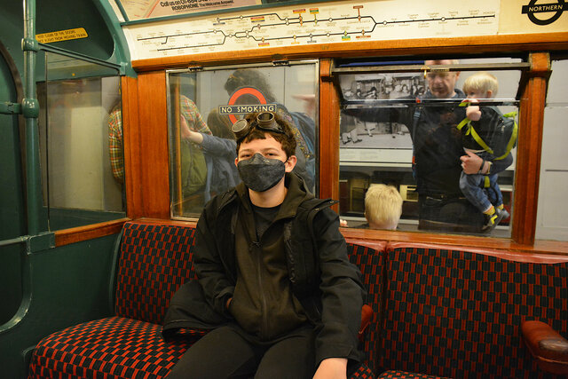 Calvin in an old tube car