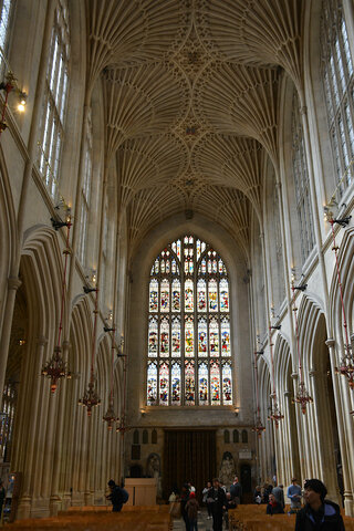 Looking down the nave at Bath Abbey