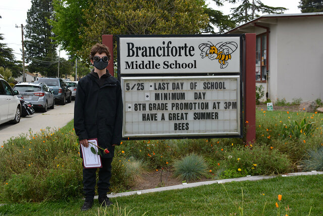 Calvin with the Branciforte Middle School sign