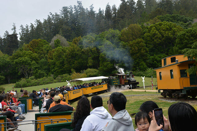 On board the steam train full of passengers