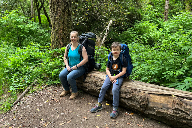 Kiesa and Julian take a break on the Bear Valley Trail