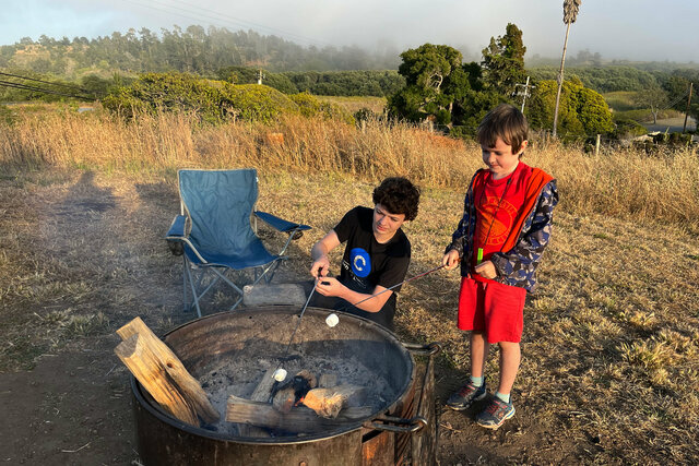 Calvin and Julian roast marshmallows