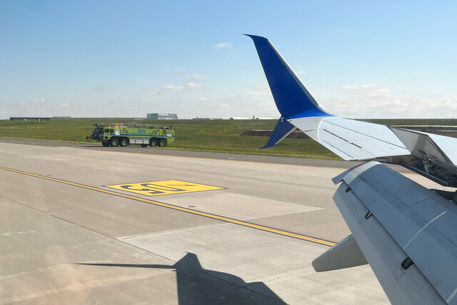 Airport firetruck on taxiway D at DEN