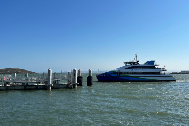 SF Bay Ferry Pisces approaches the Richmond ferry dock