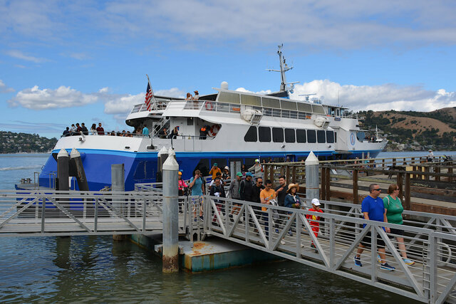 Passengers disembark from the ferry Marin on Angel Island