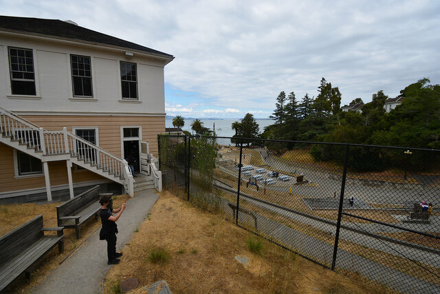 Calvin next to the immigration barracks at Angel Island