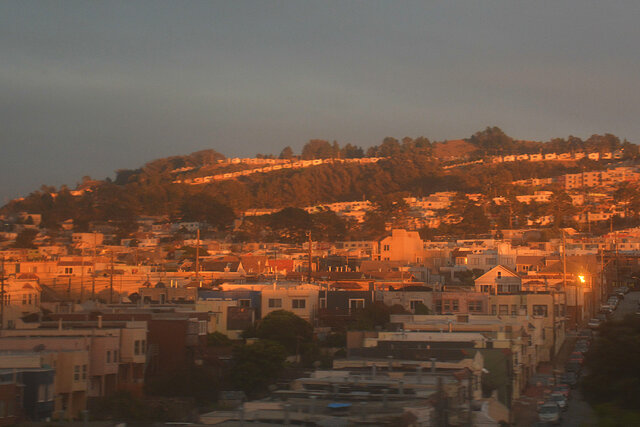 Houses in Daly City in the setting sun