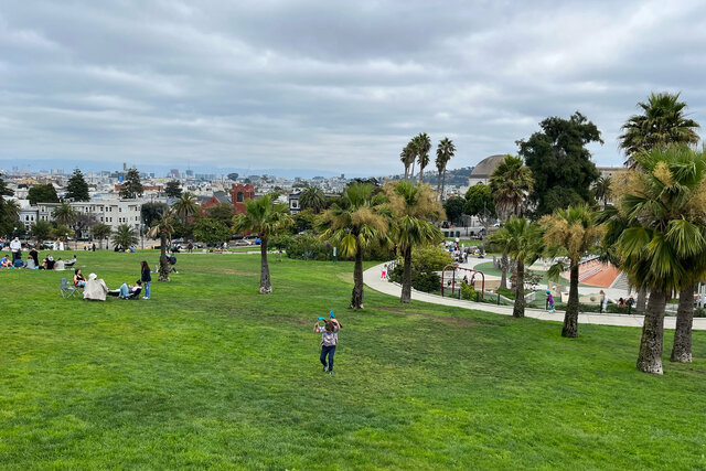 Julian climbs the hill in Dolores Park