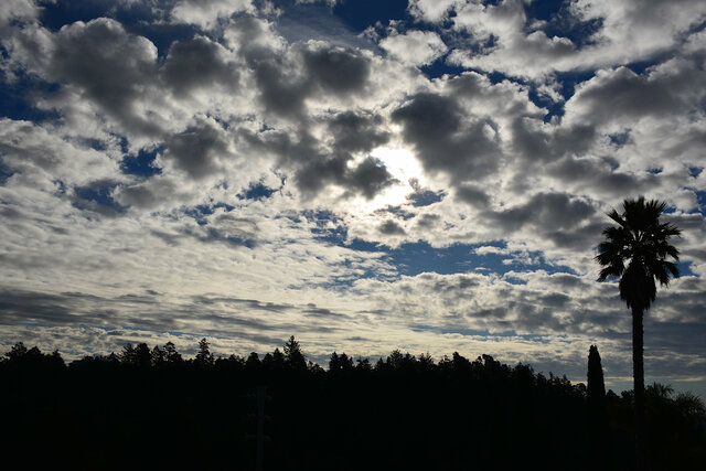 Partly cloudy under a partial solar eclipse