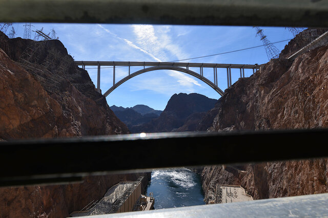 Looking through a vent in the face of Hoover Dam