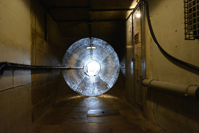 Access tunnel leading to the vent on the face of the dam