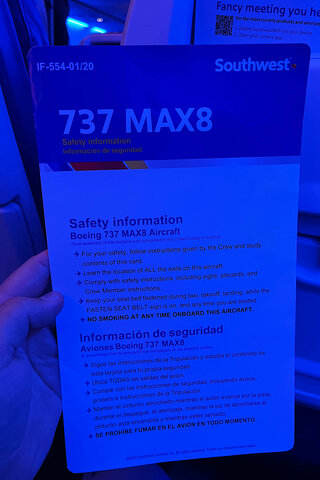 737 MAX8 safety information card