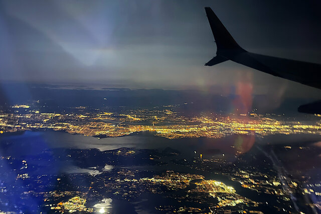 Flying past Seattle at night