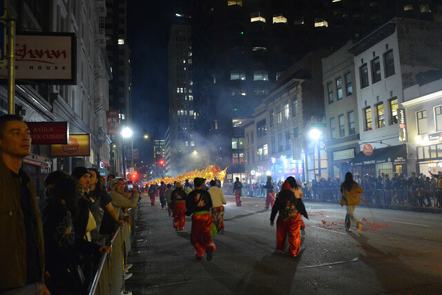 The finale lion dance heads up Kearny