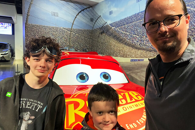 Calvin, Julian, and Jaeger with Lightning McQueen