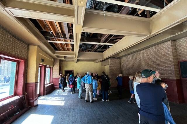 Tour groups inside a set on the backlot