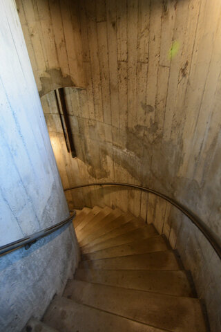 Descending the spiral staircase in Coit Tower