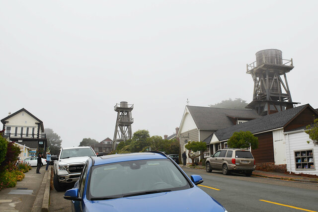 Water towers on Kasten Street in Mendocino