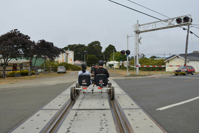 Rail bikes at a level crossing