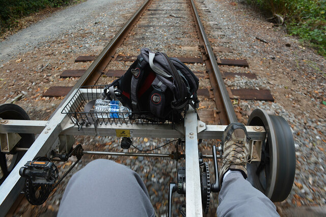 Peddling a rail bike