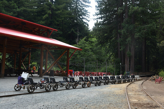 Rail bikes lined up at Pudding Creek