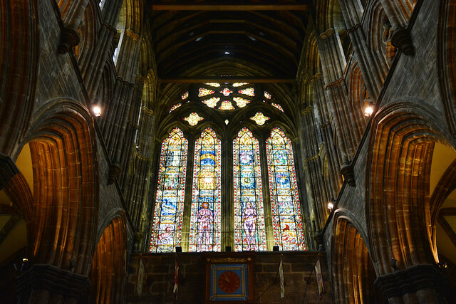 Stained glass window inside Glasgow Cathedral