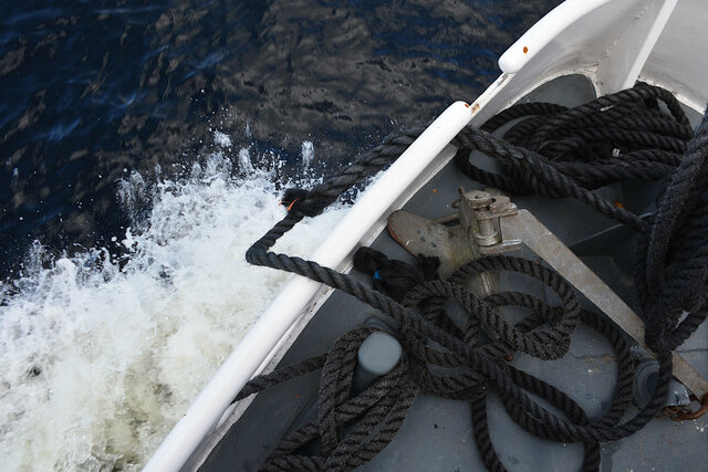 Water at the bow of Silver Marlin in Loch Lomond