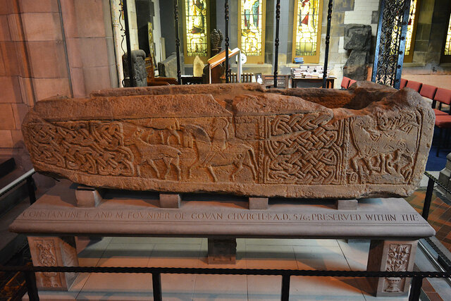 Sandstone sarcophagus inside Govan Old