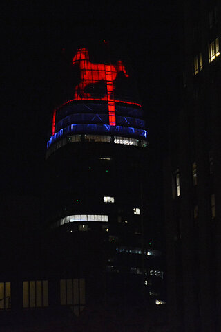 Salesforce Tower displaying the Year of the Horse