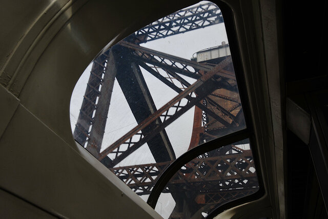 Benicia-Martinez Railroad Bridge through a Superliner observation window