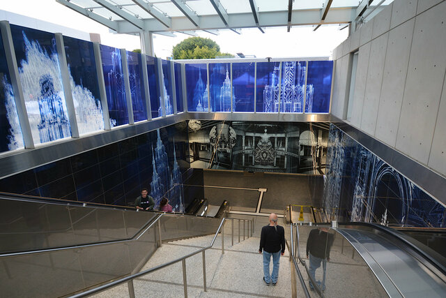 Descending the steps into Wilshire/La Cienega Metro Station