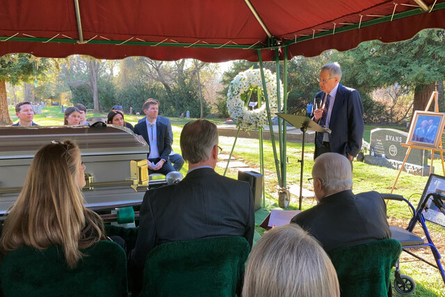 Dad talks at Grandpa Logan's service