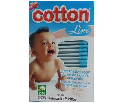 COTONETE COTTON LINE C/75XUN AZUL - PC COM 12 UN - Higiene Pessoal