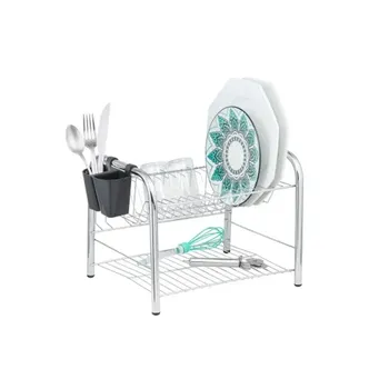 Farberware Compact Dish Rack with Frost Sink Brush, Teal