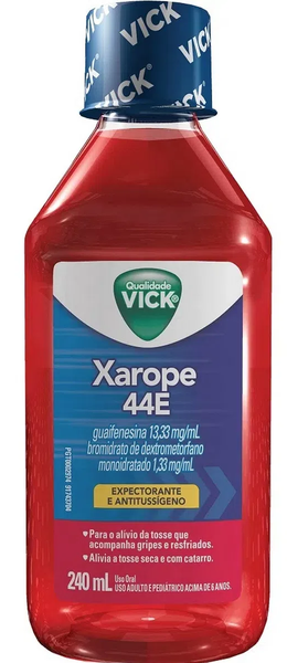 Vick Xarope 44E  Xarope 44E de Vick tem efeito expectorante para
