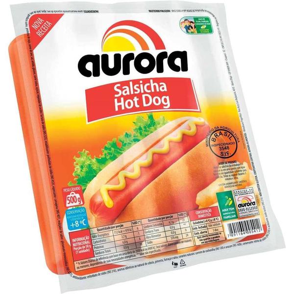 SALSICHA – SUINO – AURORA – 500G – HOT DOG - Lia Supermercado