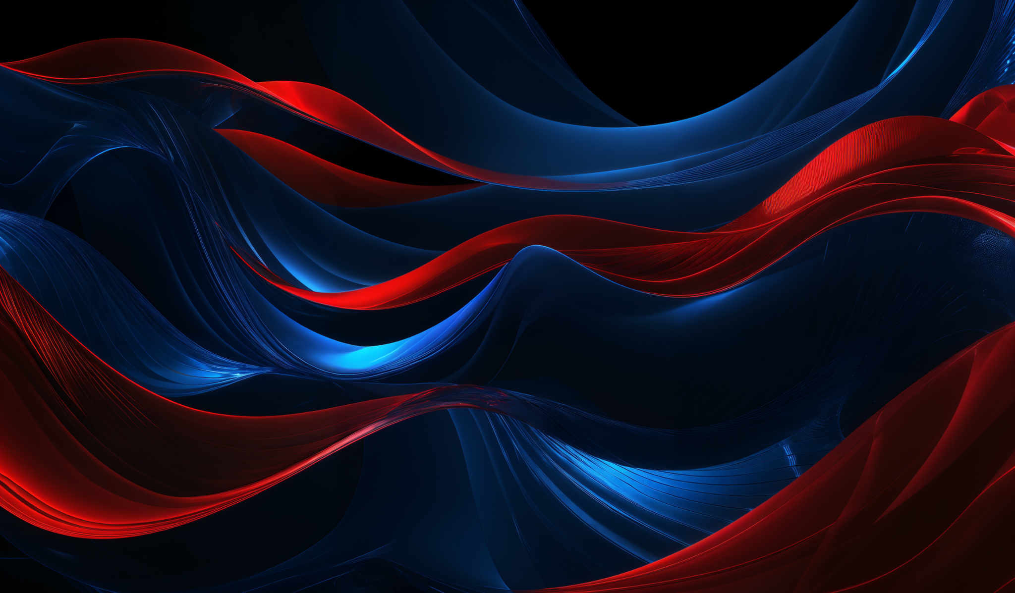 The image showcases a vibrant and dynamic abstract design. It predominantly features swirling patterns of red and blue hues. The red appears to be a deep, fiery shade, while the blue is a cooler, icy tone. The swirls are intricate, with some areas having a smooth flow, while others exhibit a more turbulent and chaotic movement. The overall effect is one of movement and energy, reminiscent of flowing water or gases in motion.