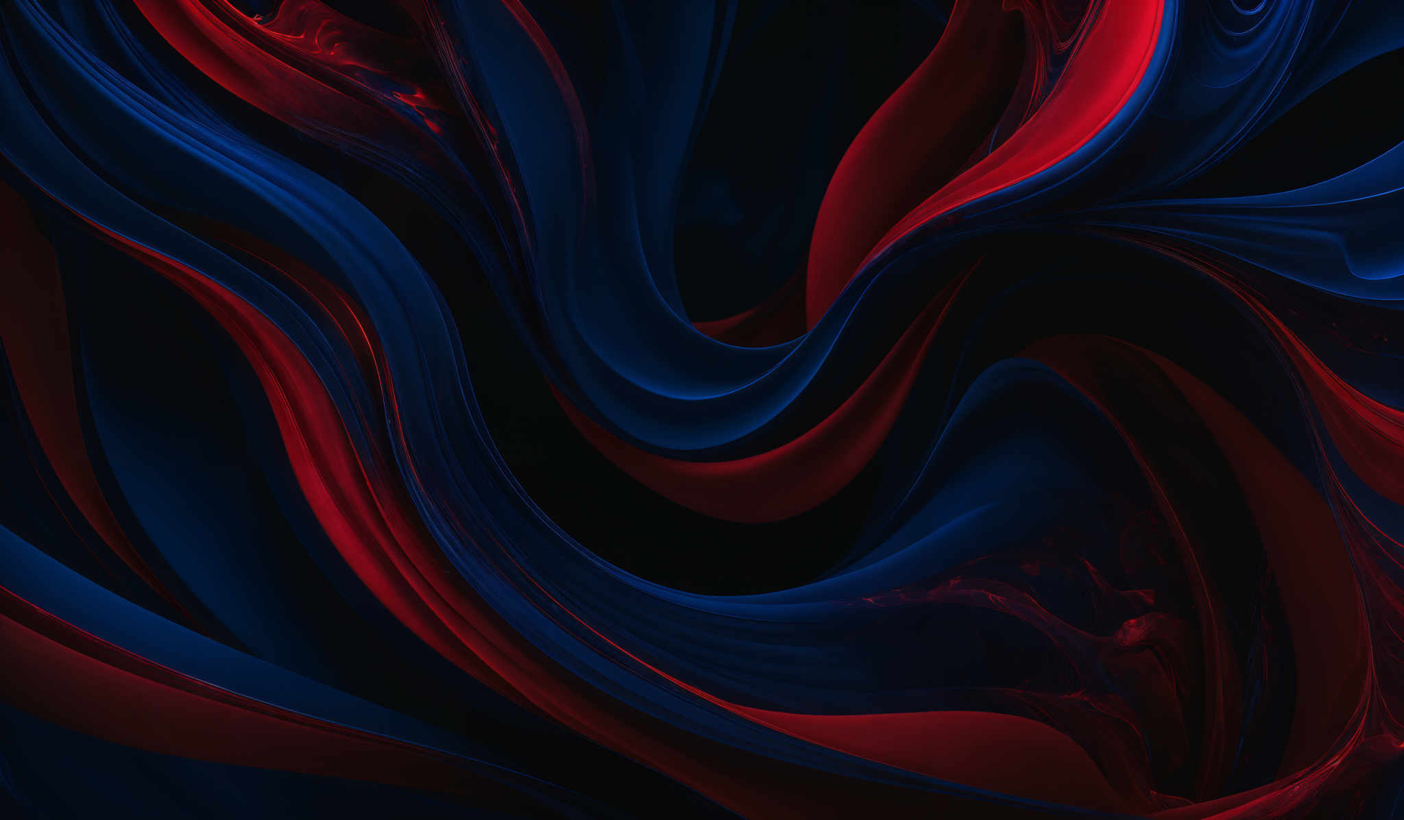 The image showcases a vibrant and dynamic abstract pattern. It predominantly features swirling shapes of deep blue and fiery red. The blue shapes have a smooth, flowing appearance, reminiscent of liquid or marble, while the red shapes exude a more intense, fiery energy. The interplay of these colors creates a striking contrast, with the cool blue providing a calming backdrop and the warm red adding a sense of passion and intensity.