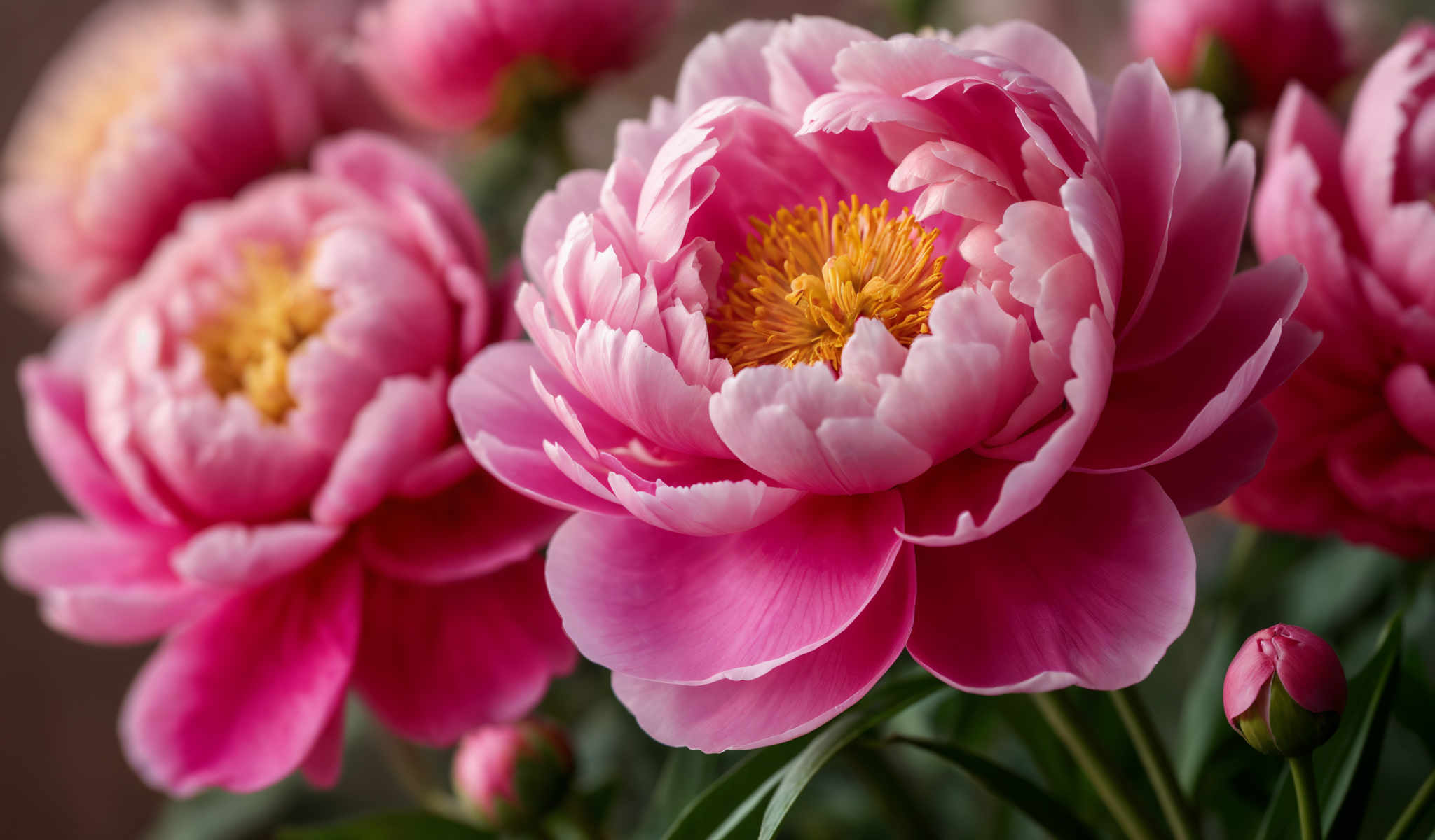 A close up of a pink flower with a yellow center.