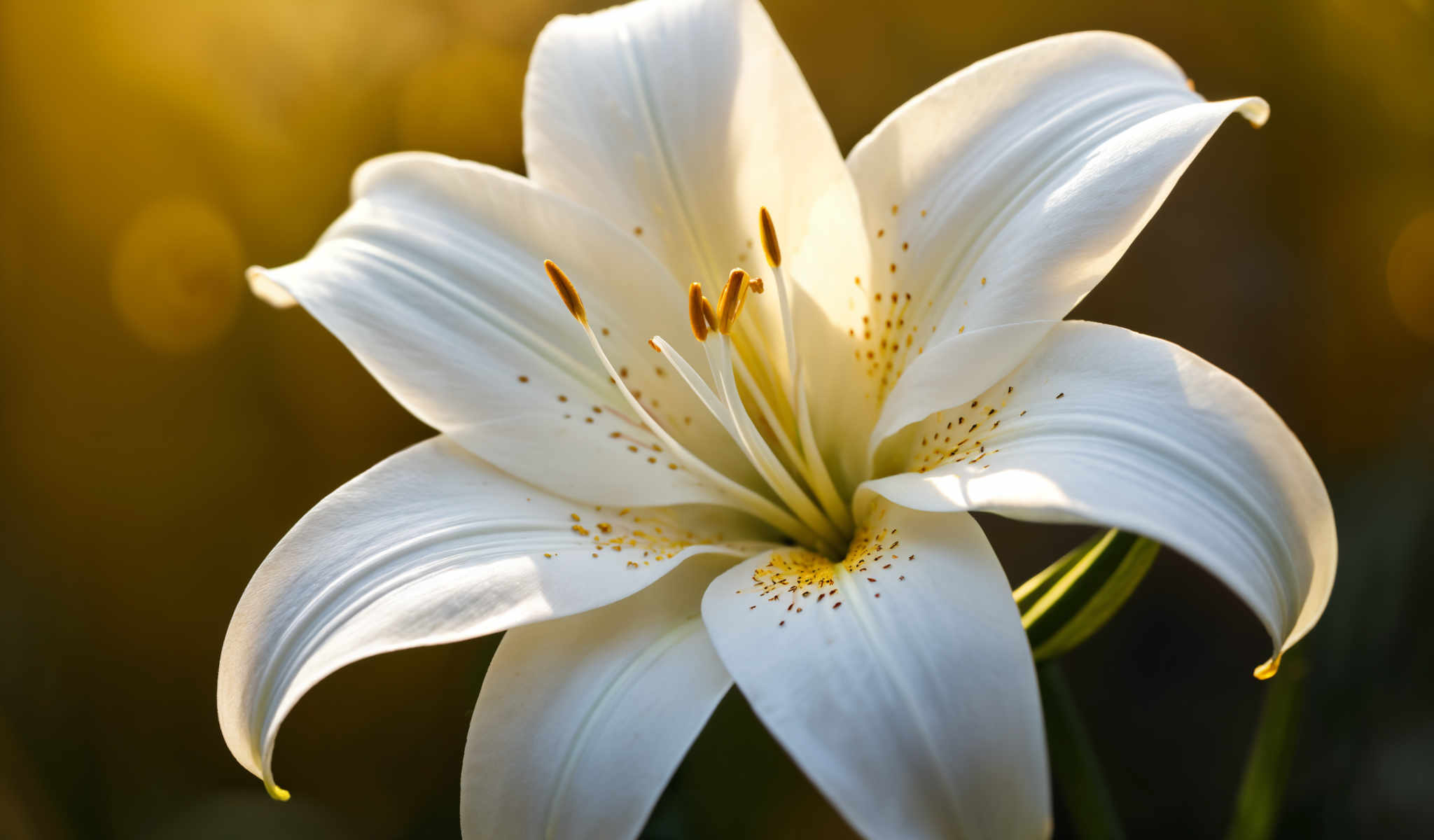 A white lily flower with yellow stamens.