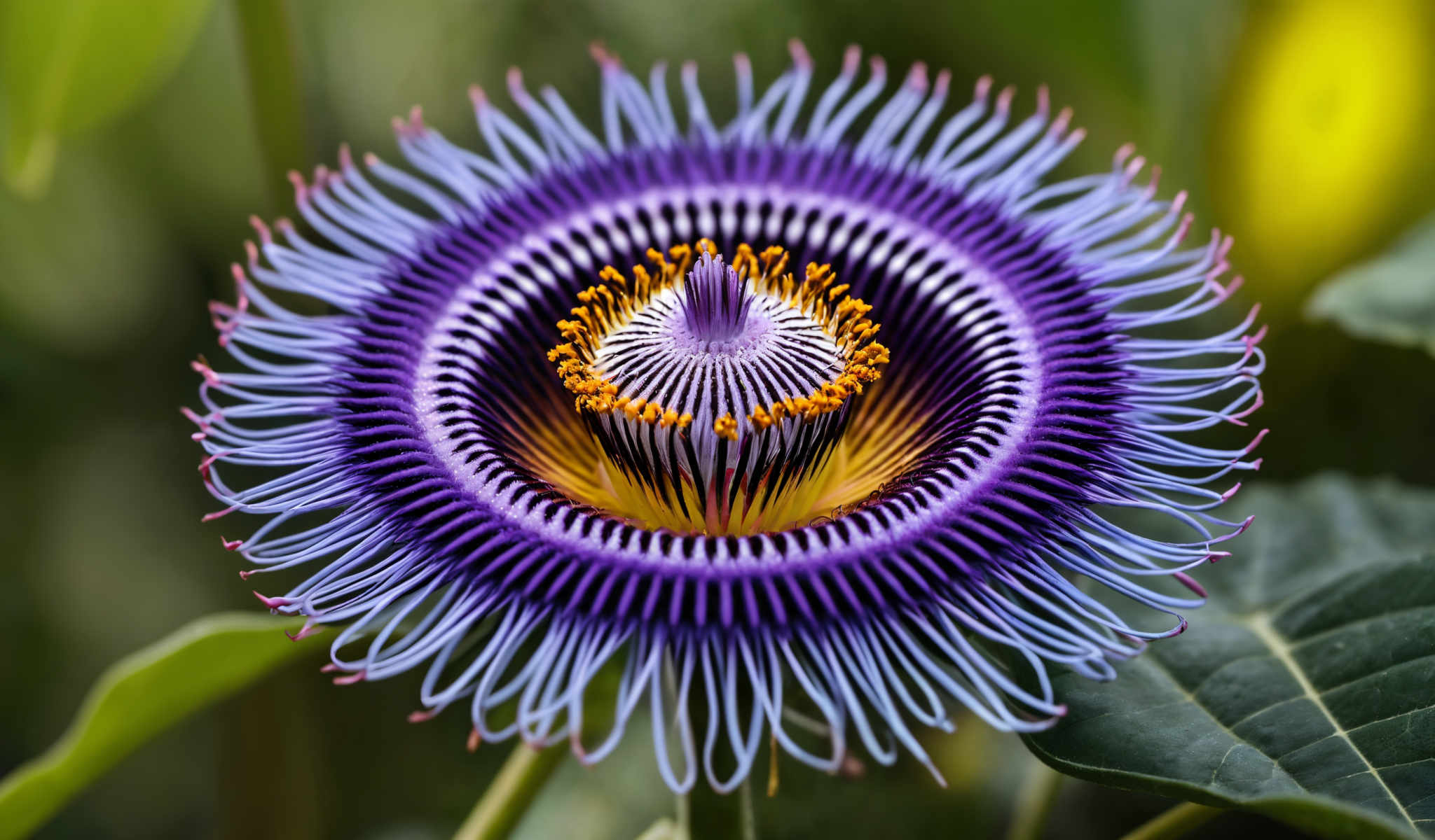 A purple flower with yellow stamens in the center.