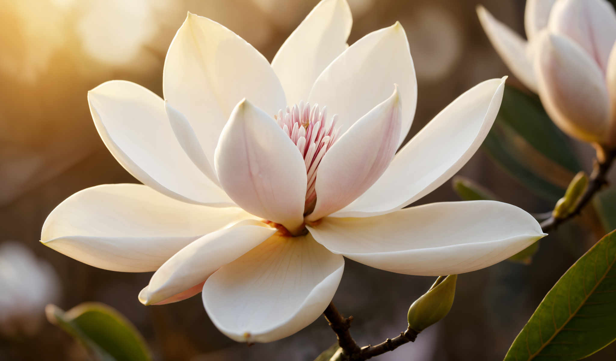 A white flower with a pink center.