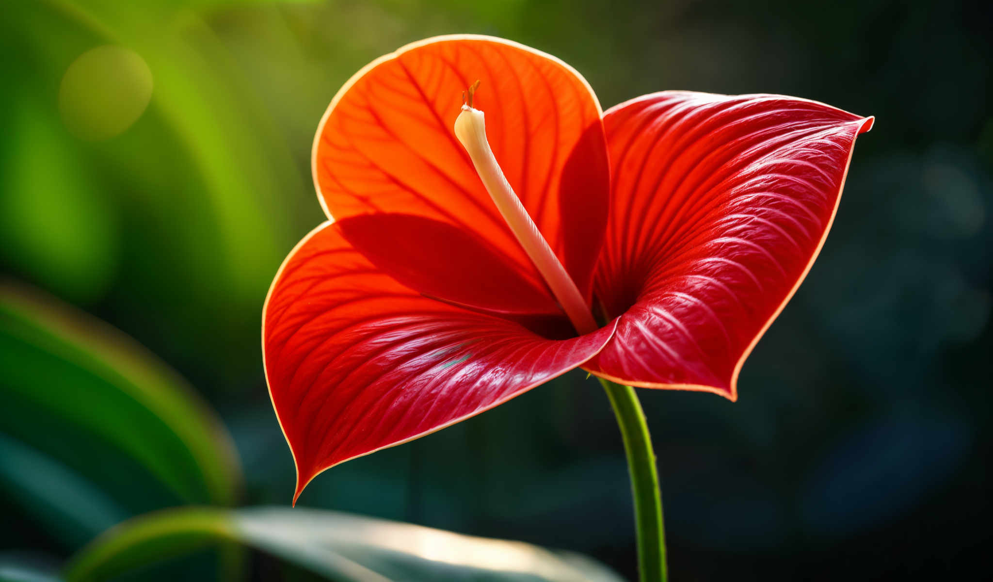 A red flower with a white stem.