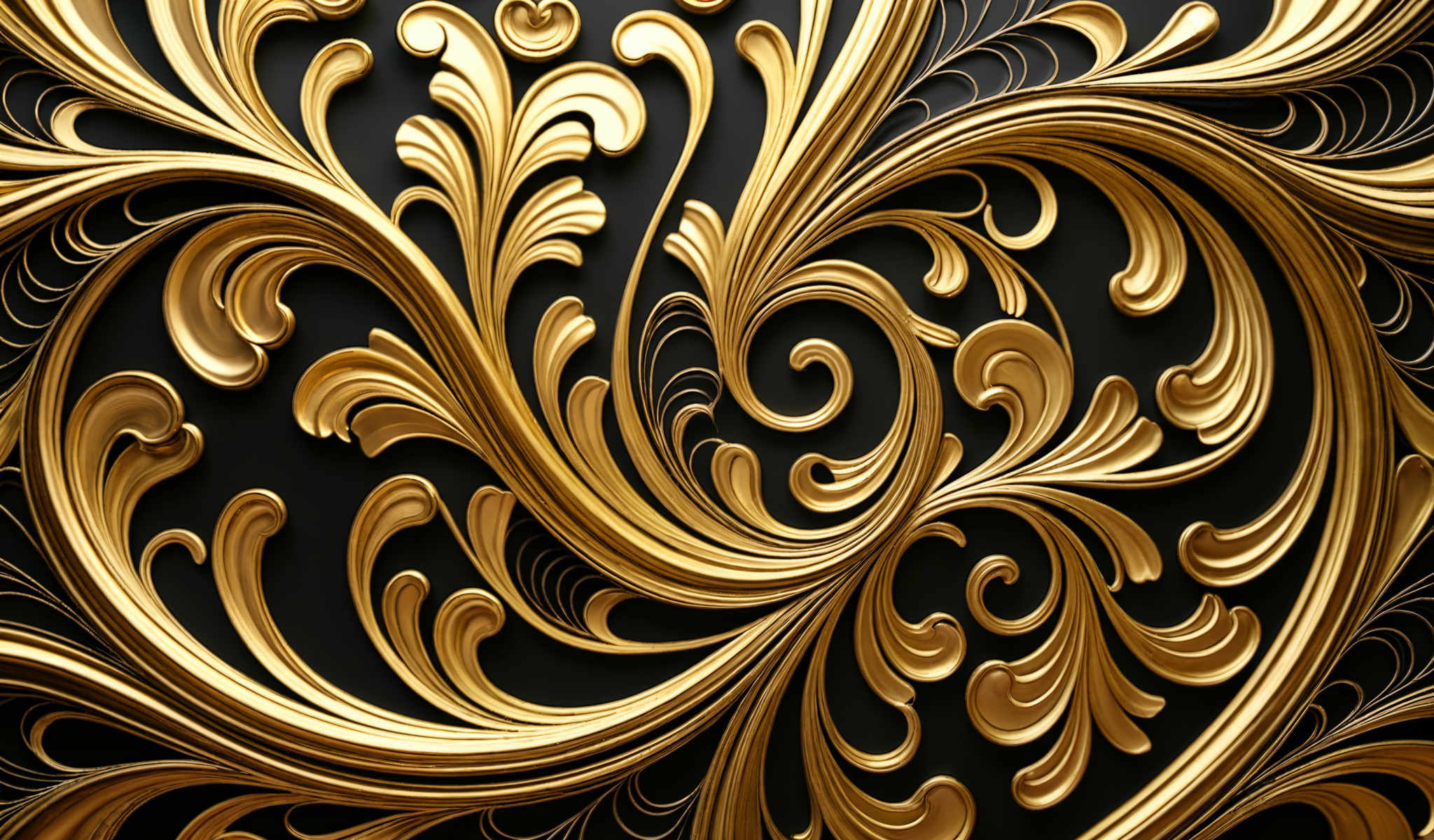 A close up of a gold design with swirls and curls.