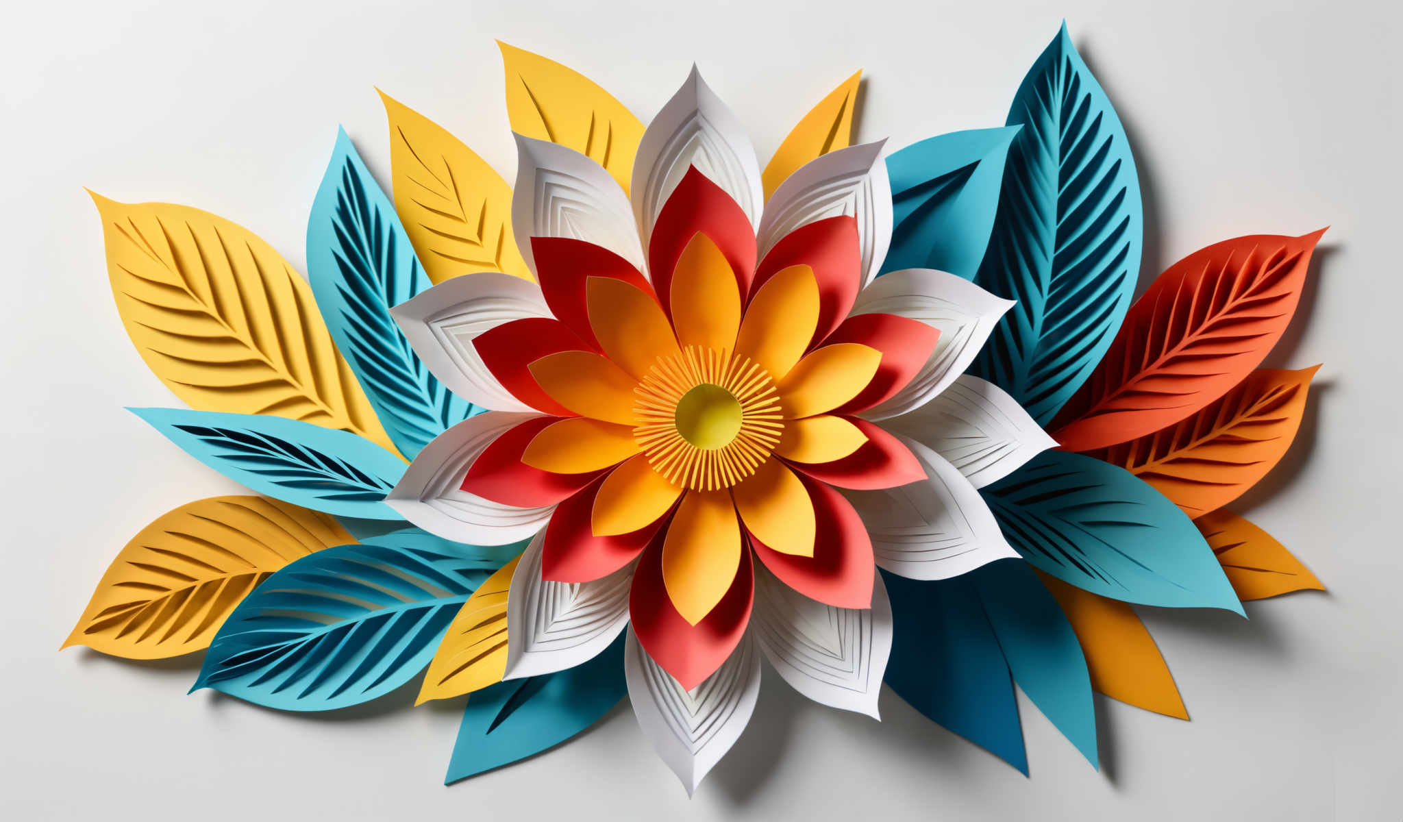 A colorful paper flower with a yellow center.